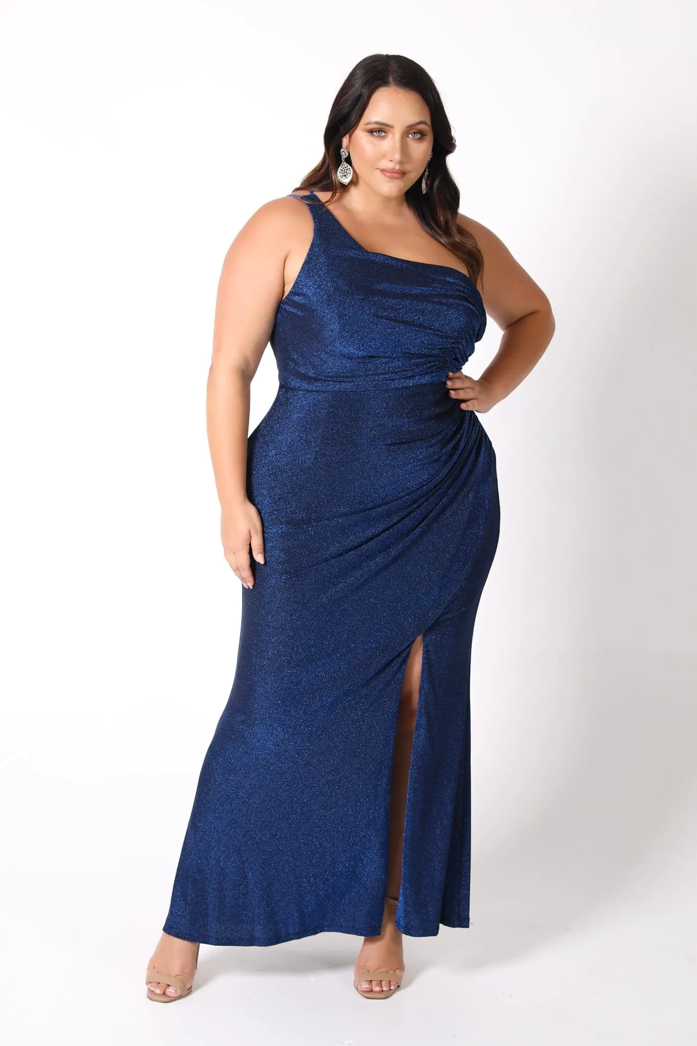 CALI One Shoulder Maxi Dress - Shimmer Blue