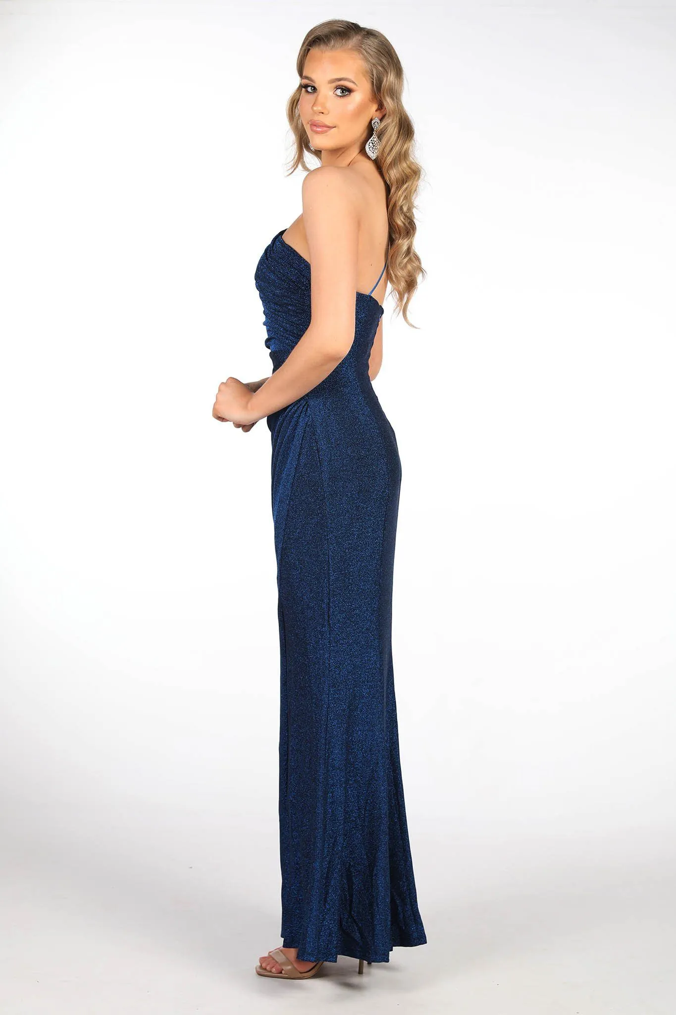 CALI One Shoulder Maxi Dress - Shimmer Blue