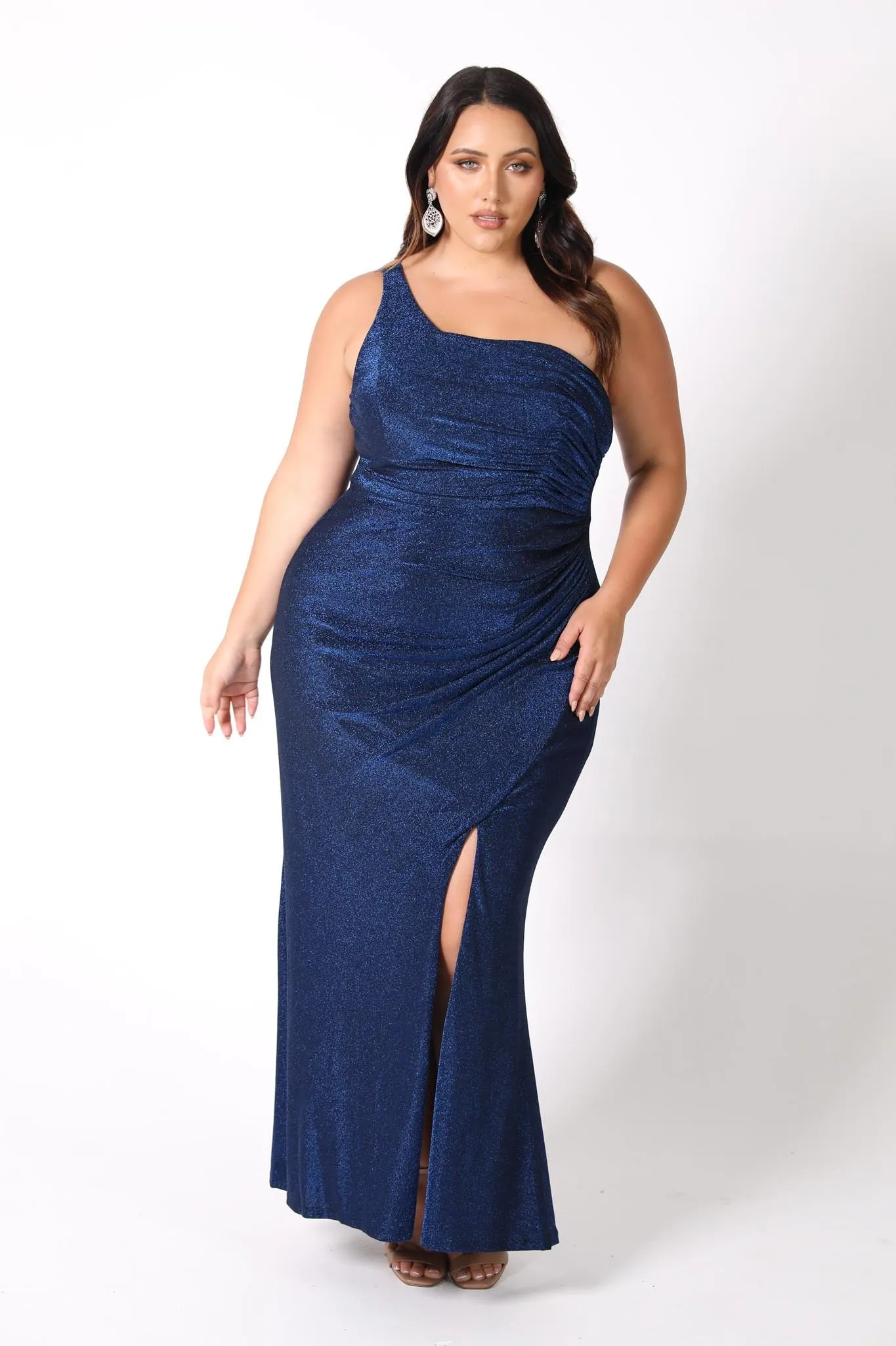 CALI One Shoulder Maxi Dress - Shimmer Blue