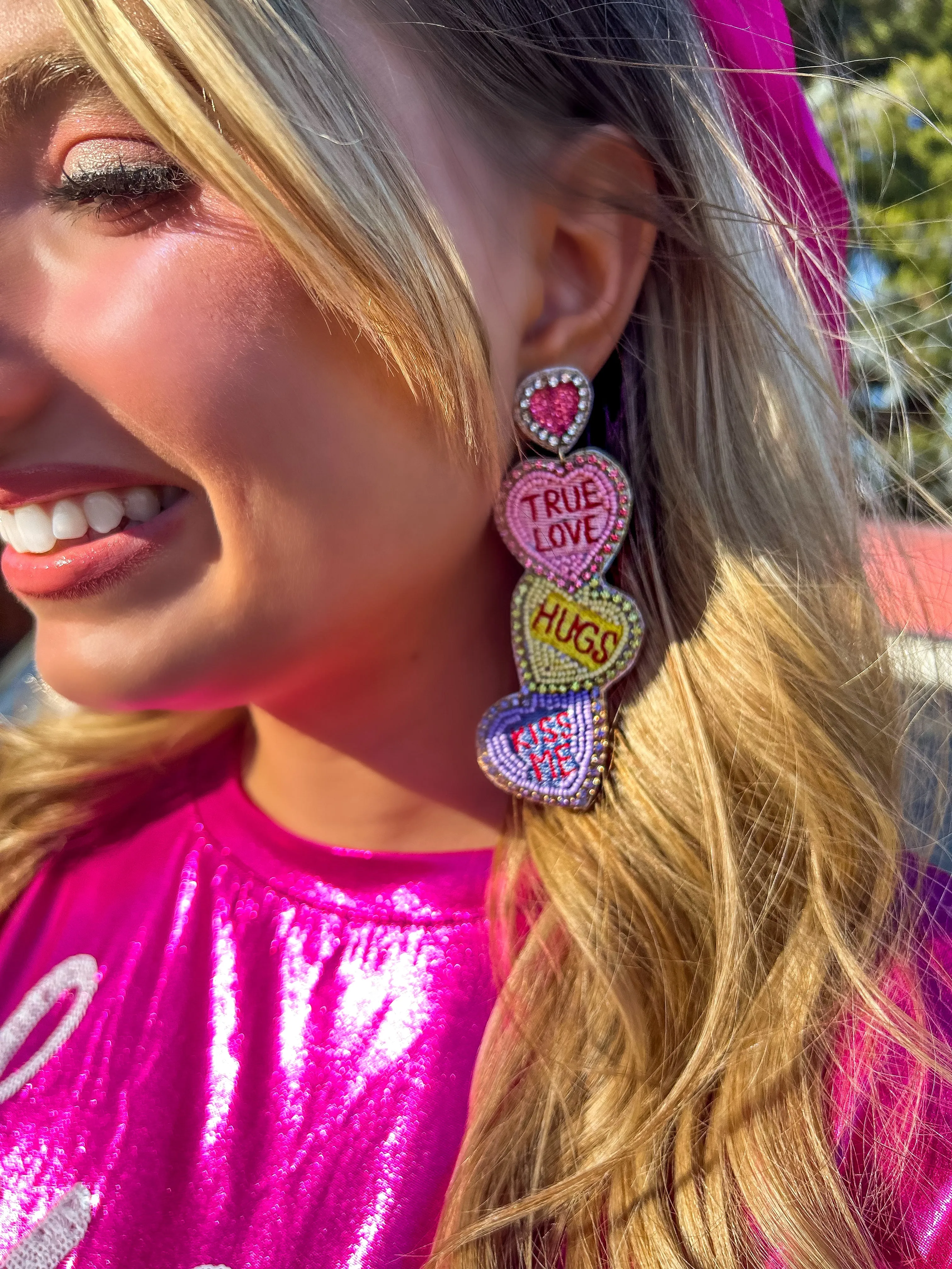 Candy Heart Bling Beaded Earrings