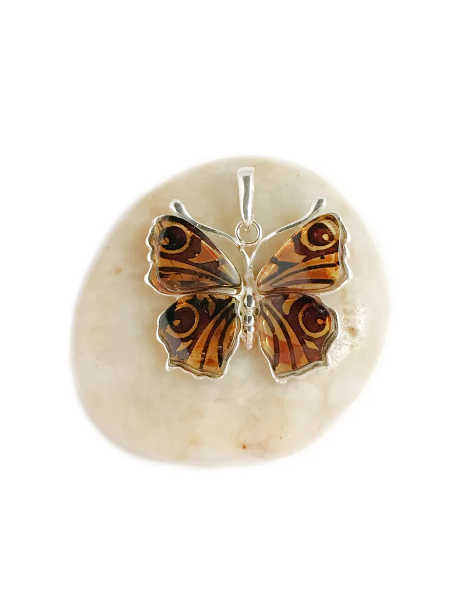 Carved Amber Butterfly Necklace