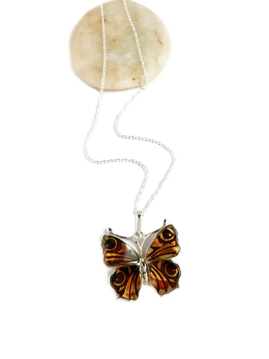 Carved Amber Butterfly Necklace