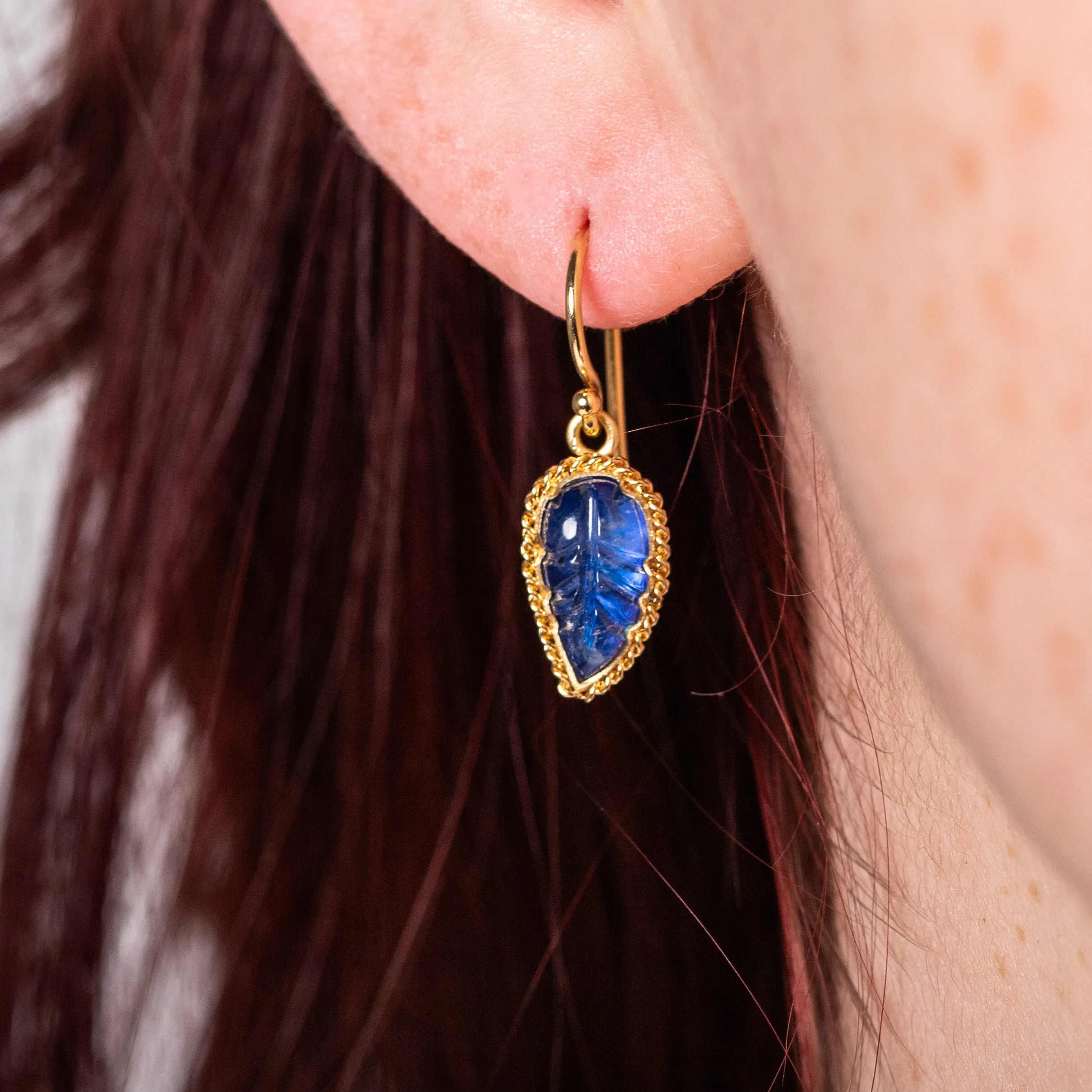 Carved Leaf Moonstone Earrings