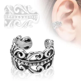 Carved Swirls Rhodium Plated Brass Non Piercing Ear Cuff