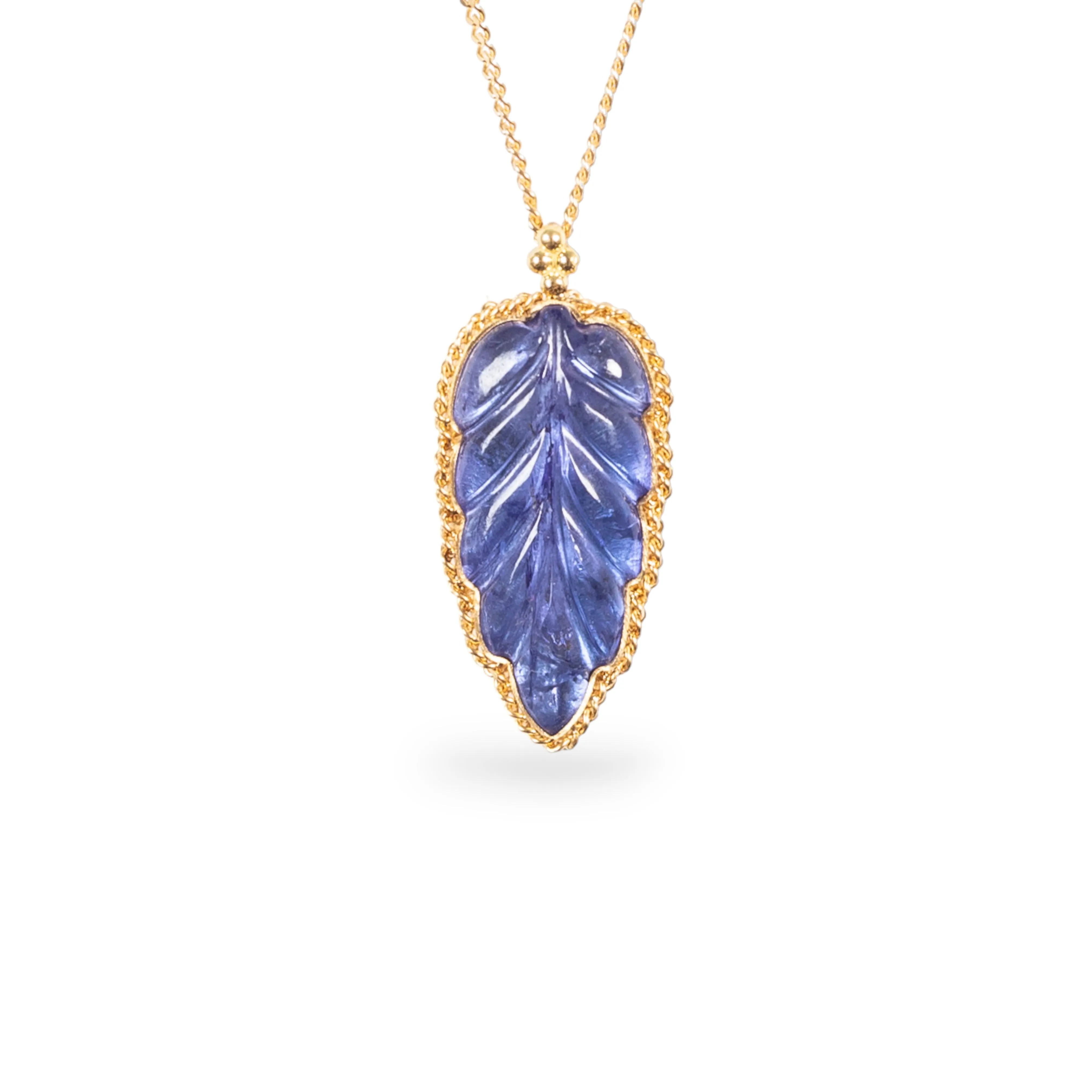 Carved Tanzanite Leaf Necklace