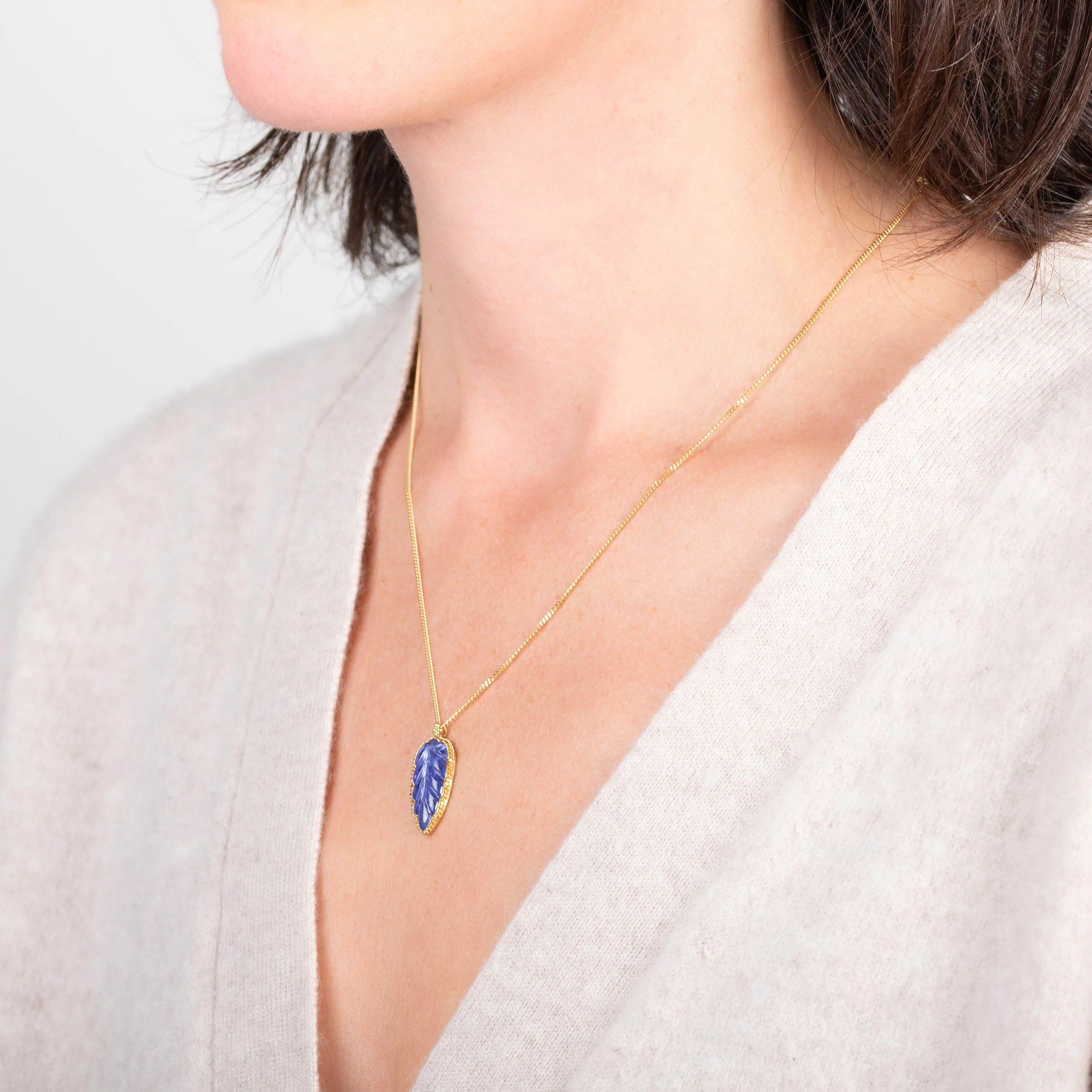 Carved Tanzanite Leaf Necklace