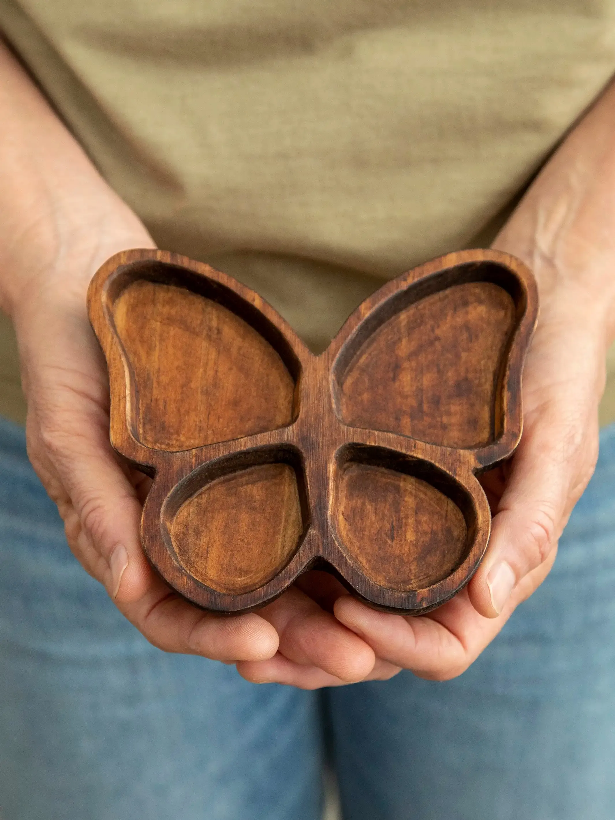 Carved Wood Trinket Dish - Butterfly