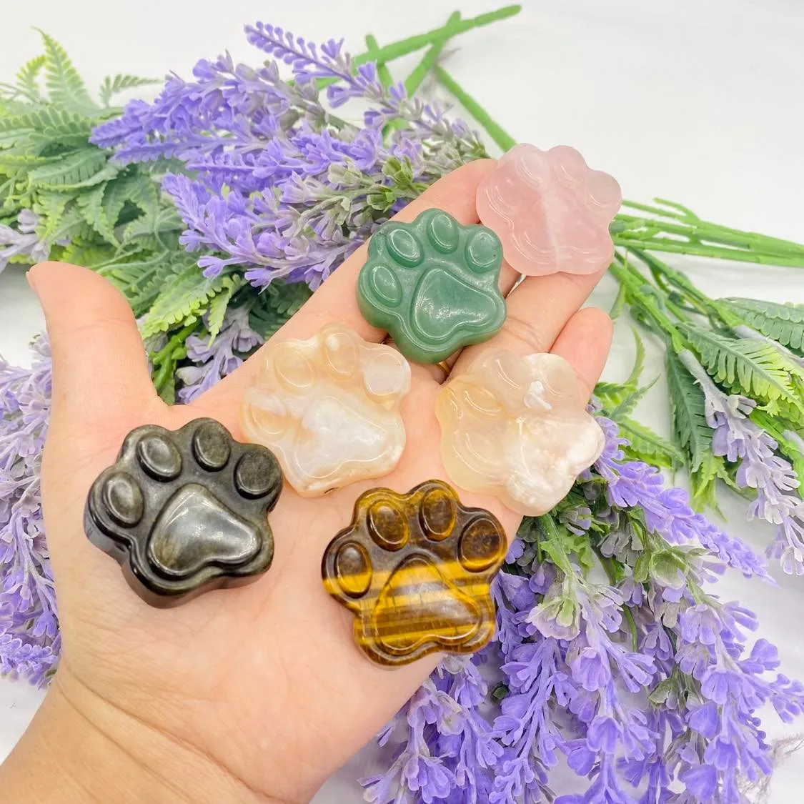 Cat Crystal Paw Print, Crystal Dog Paw, Obsidian, Green Aventurine, Rose Quartz, Fluorite, Cherry Blossom , Crystal Gifts, Reiki Healing