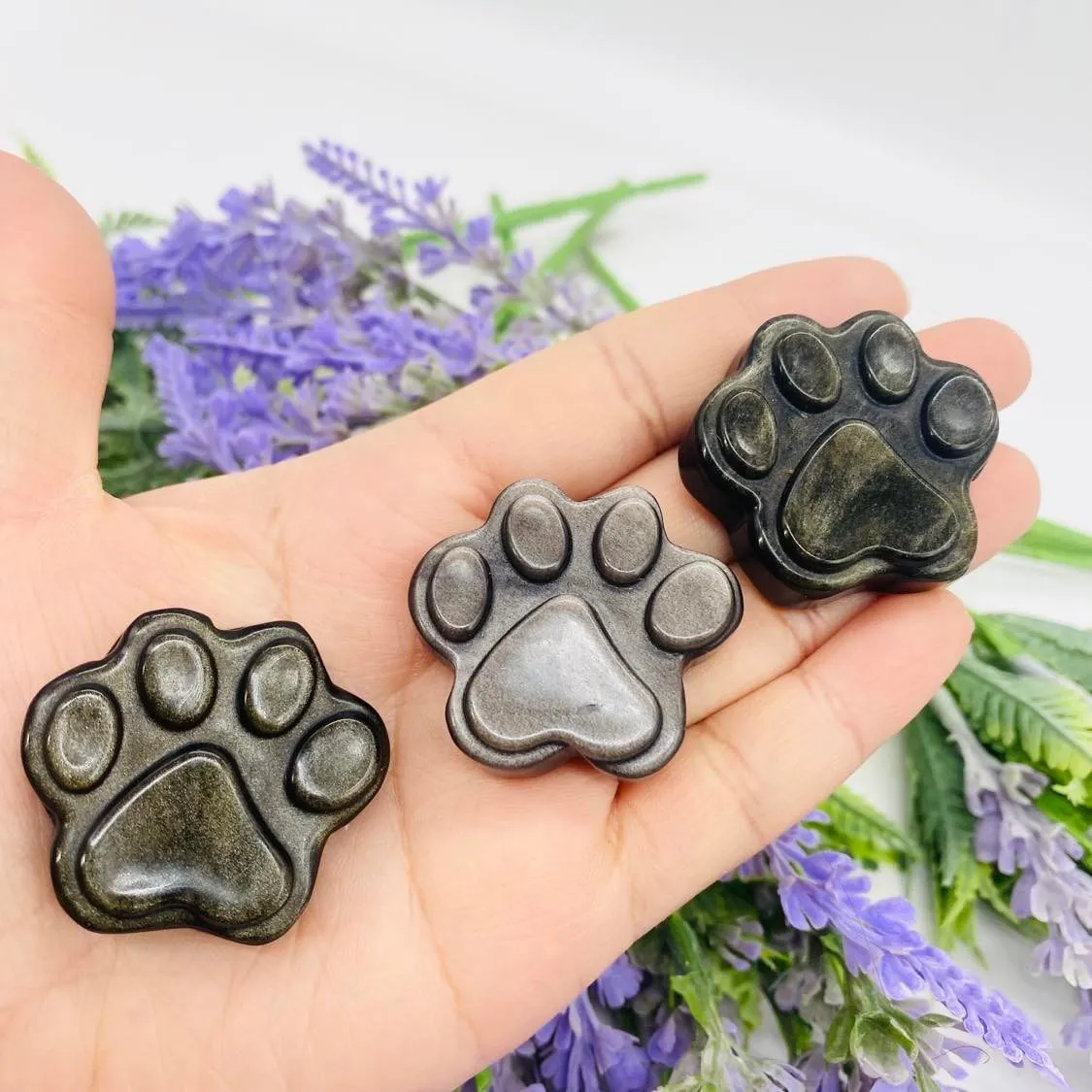 Cat Crystal Paw Print, Crystal Dog Paw, Obsidian, Green Aventurine, Rose Quartz, Fluorite, Cherry Blossom , Crystal Gifts, Reiki Healing