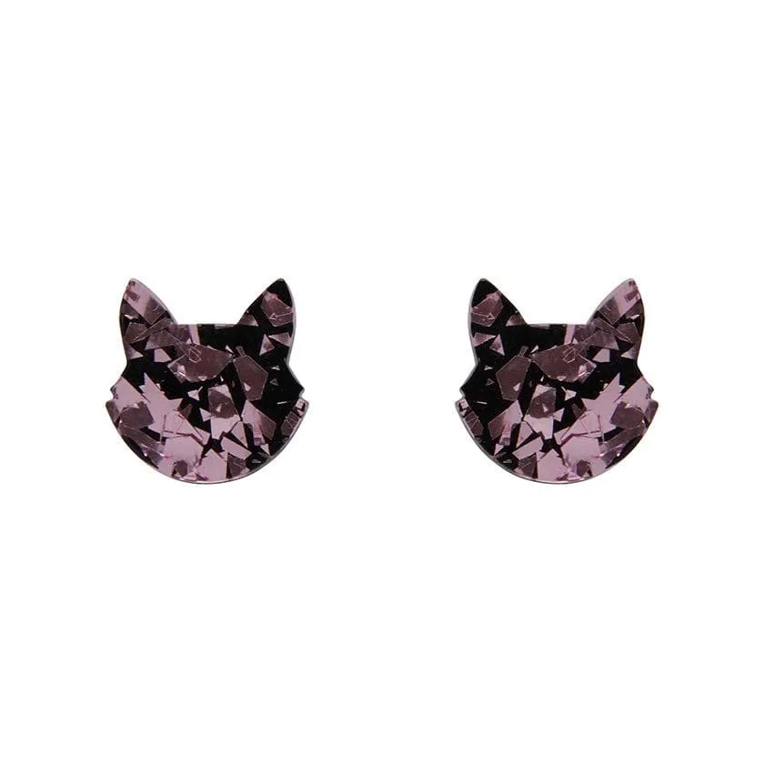 Cat Head Chunky Glitter Resin Stud Earrings - Pink