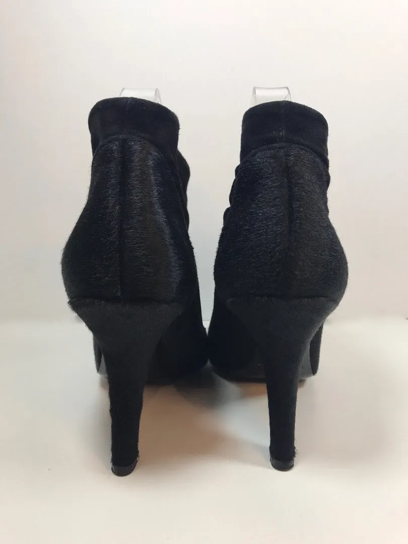 CATHERINE MALANDRINO Black Faux Fur and Suede Ruched Bootie Size 40