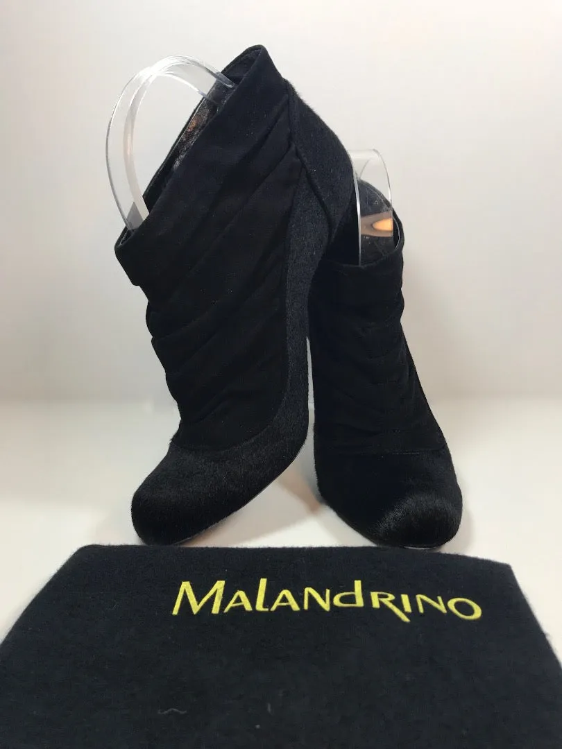 CATHERINE MALANDRINO Black Faux Fur and Suede Ruched Bootie Size 40