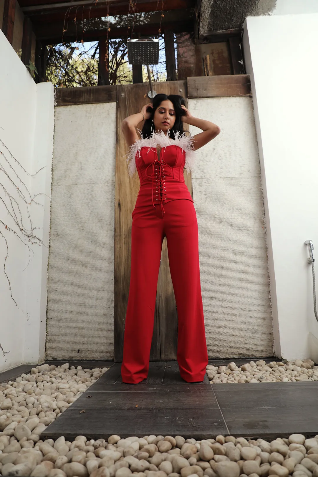 Charlie Red Wide Leg High Waist Pants