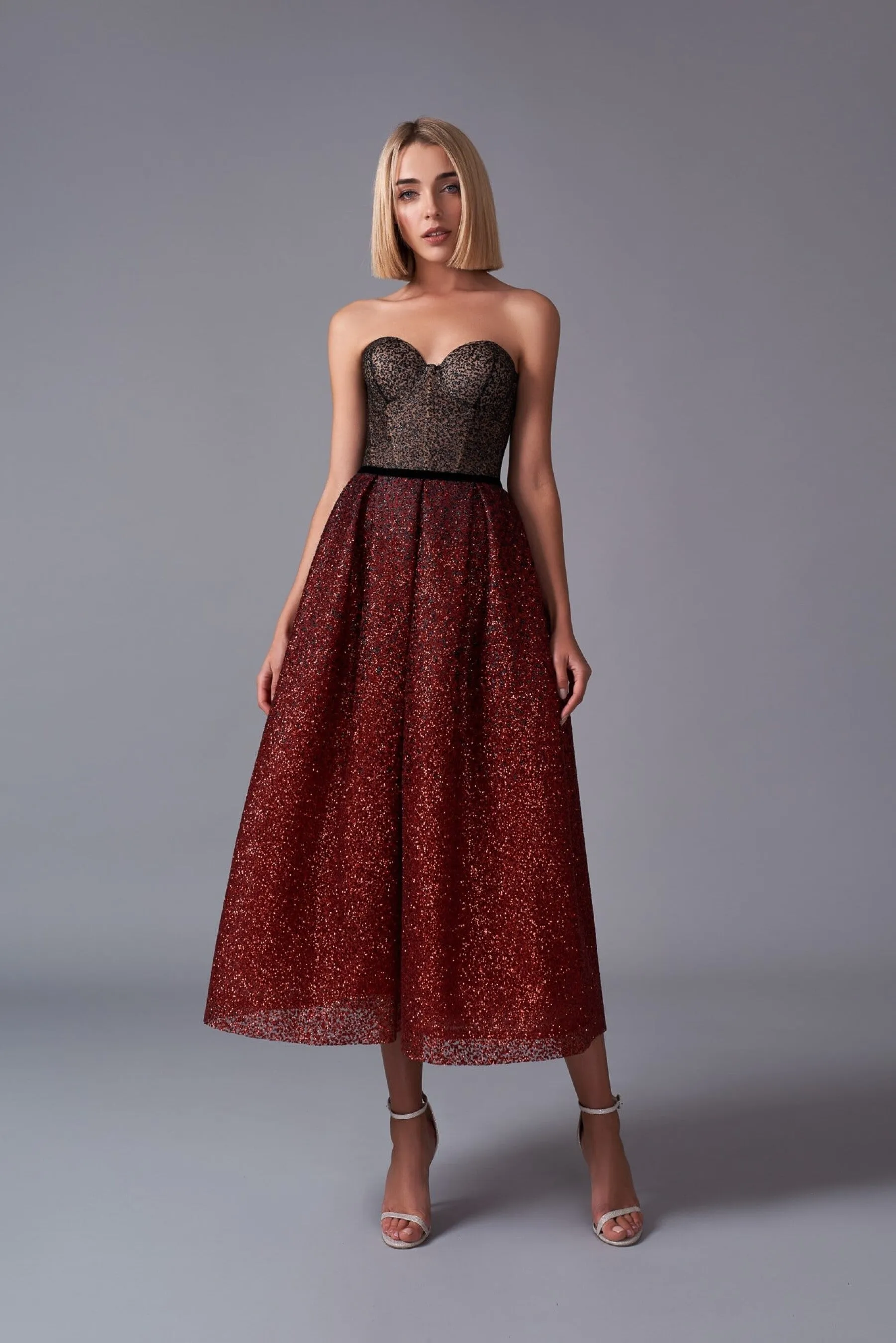 Cherry Noir Corset Midi Dress for Cocktail Party