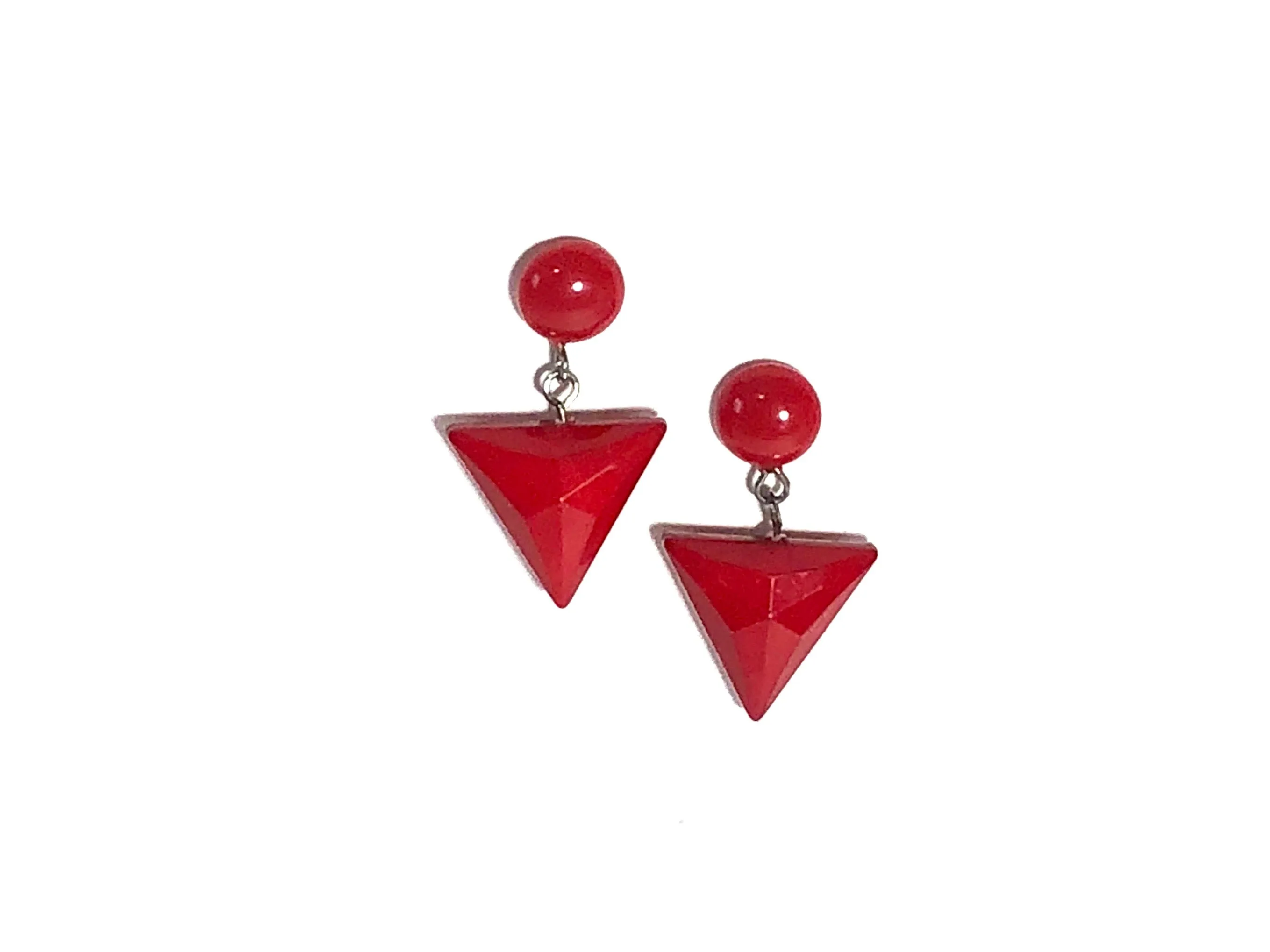 Cherry Red Triangle Statement Geo Drop Earrings