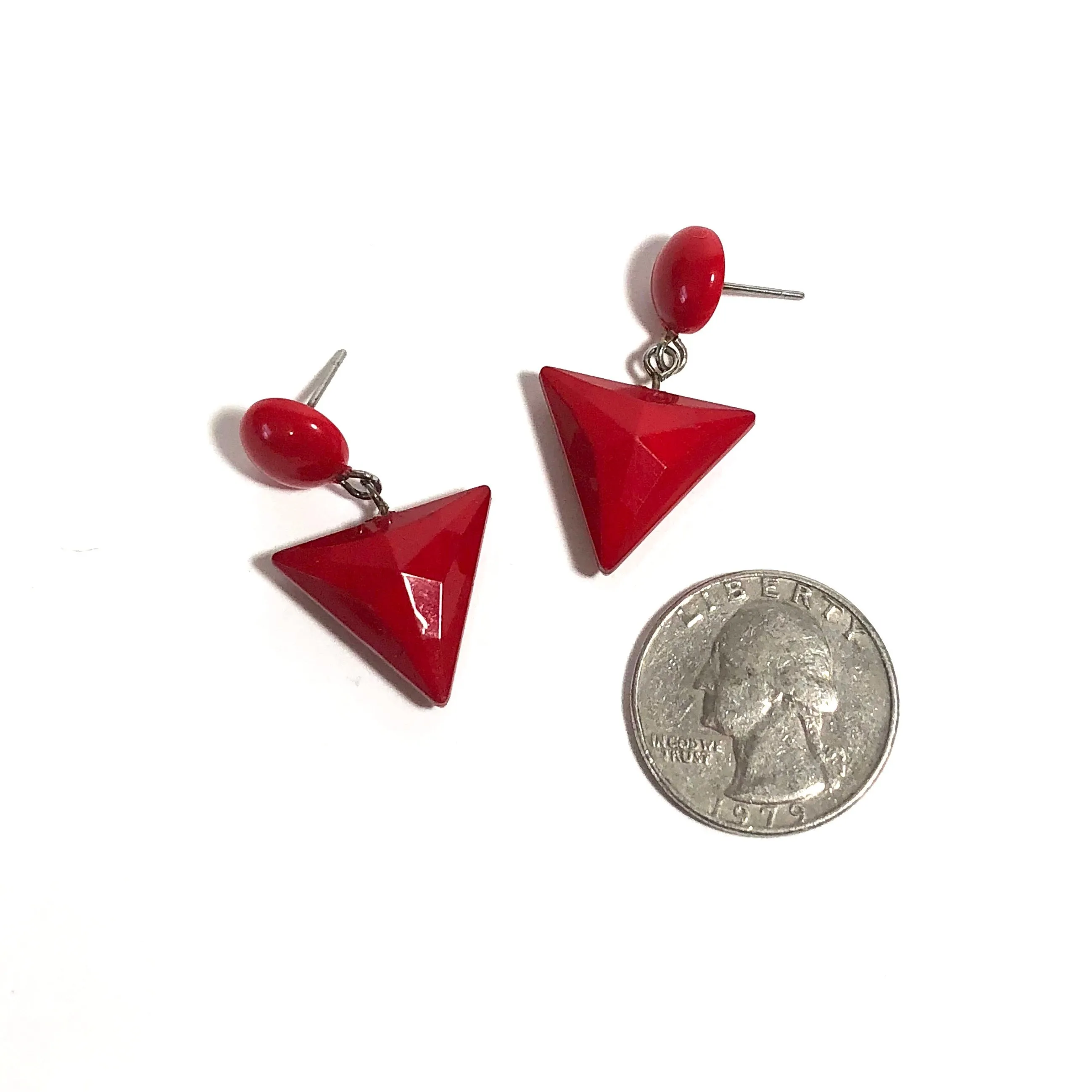 Cherry Red Triangle Statement Geo Drop Earrings