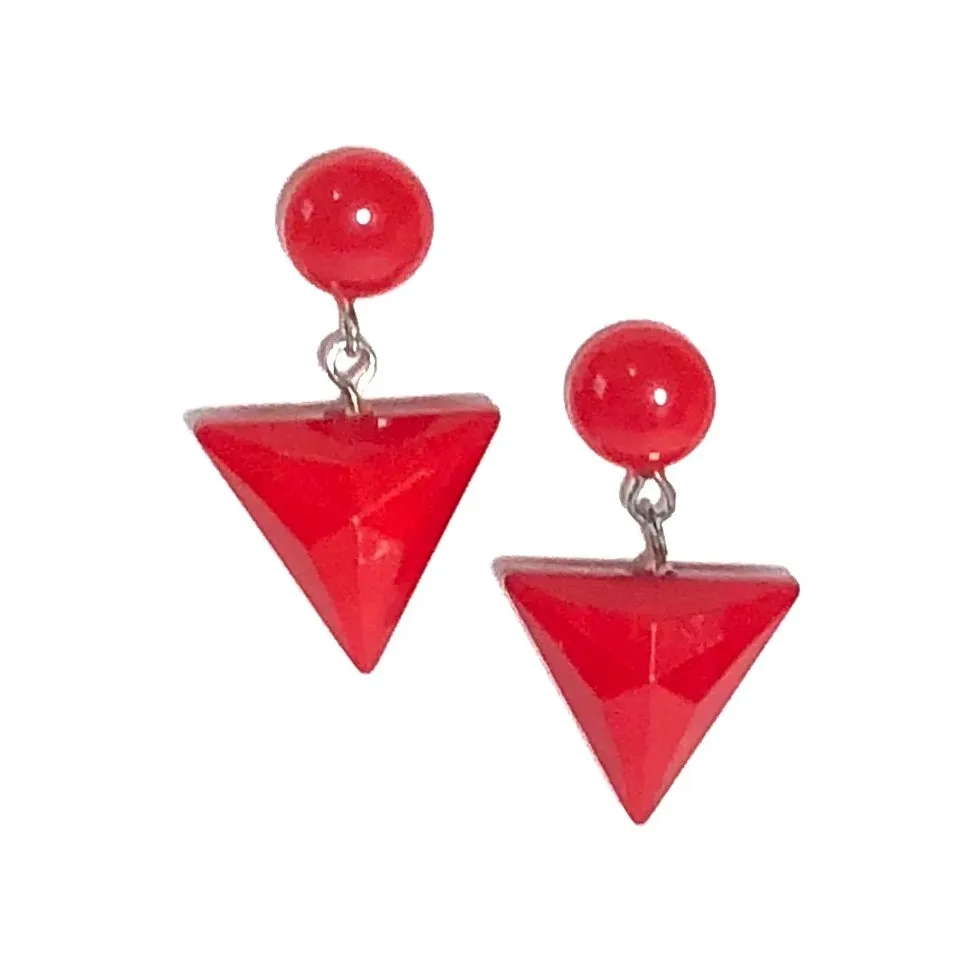 Cherry Red Triangle Statement Geo Drop Earrings