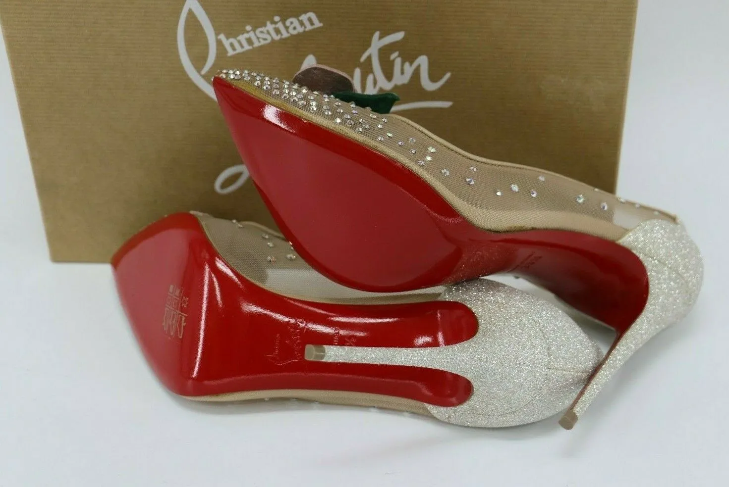 Christian Louboutin Feerica 100 Crystal-flower Embellished Pumps Nude Sz 39.5/9