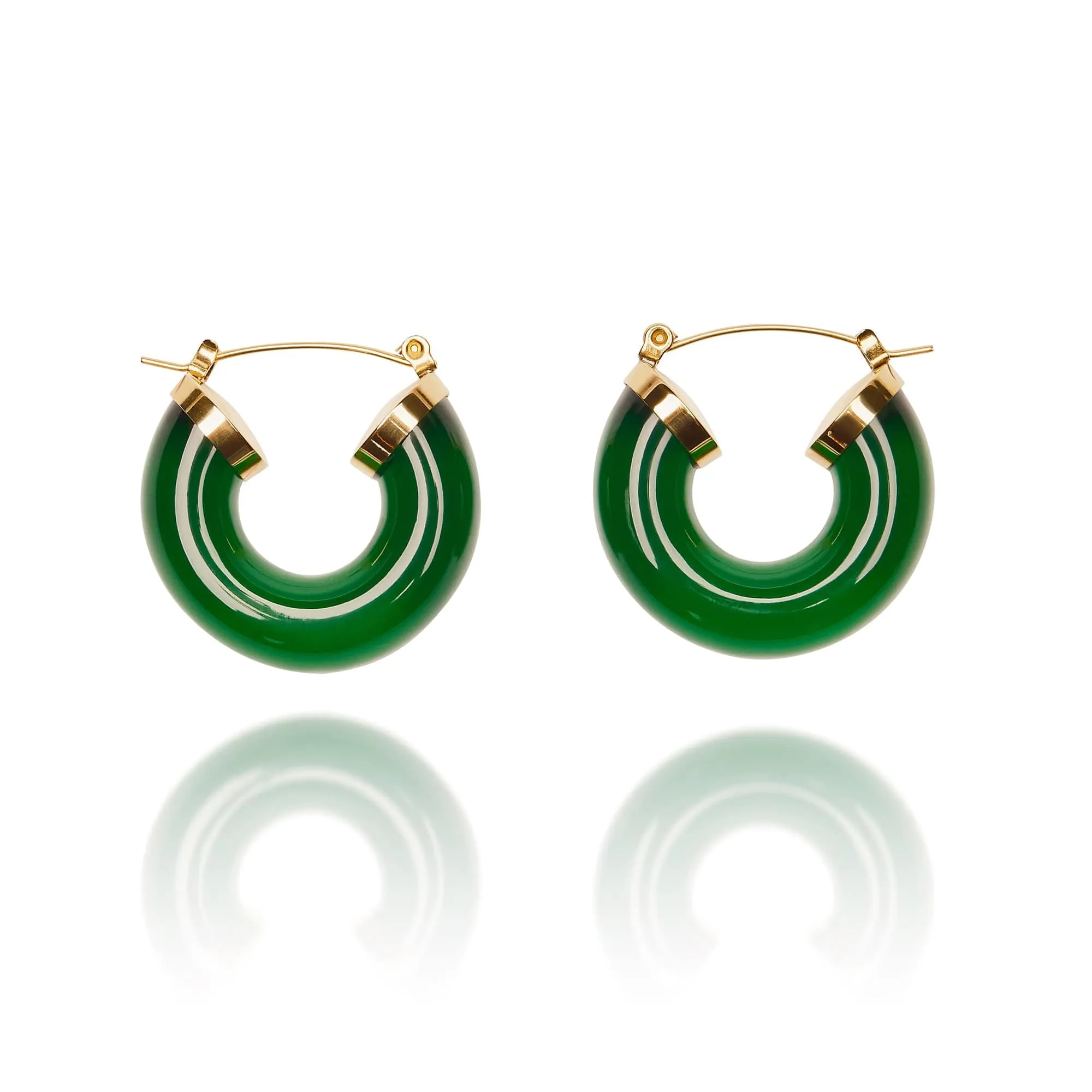 Chunky Green and Gold Resin Vintage Hoop Earrings: Gold and Green Earrings