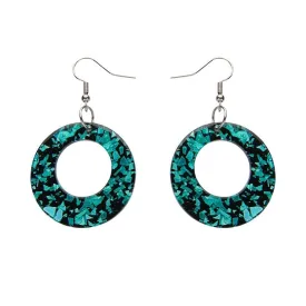 Circle Chunky Glitter Resin Drop Earrings -Mint