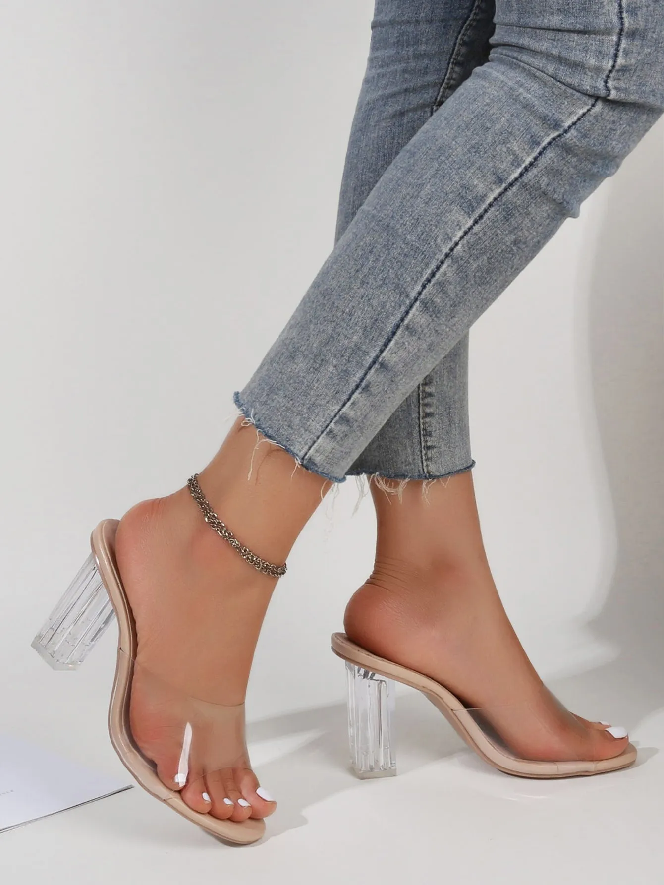 Clear Chunky Mule Sandals