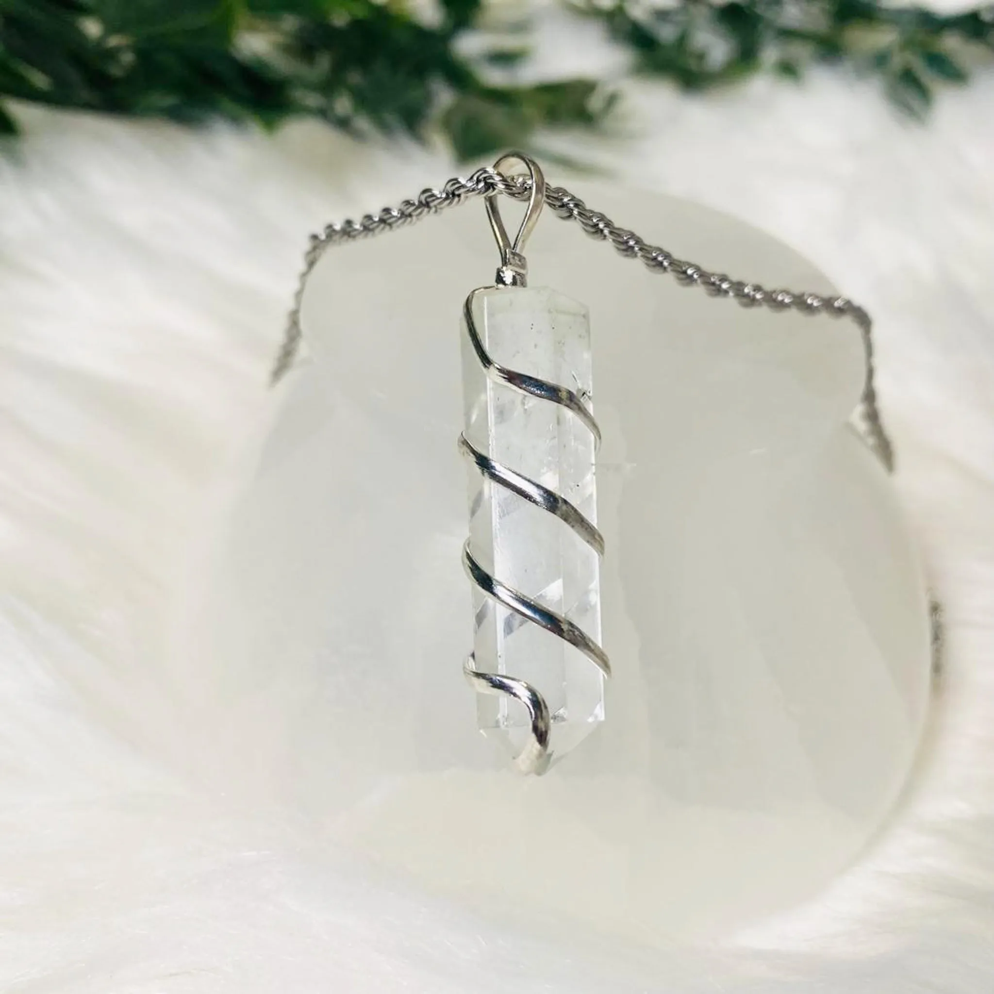 Clear Quartz Pointed Hand Wired Necklace