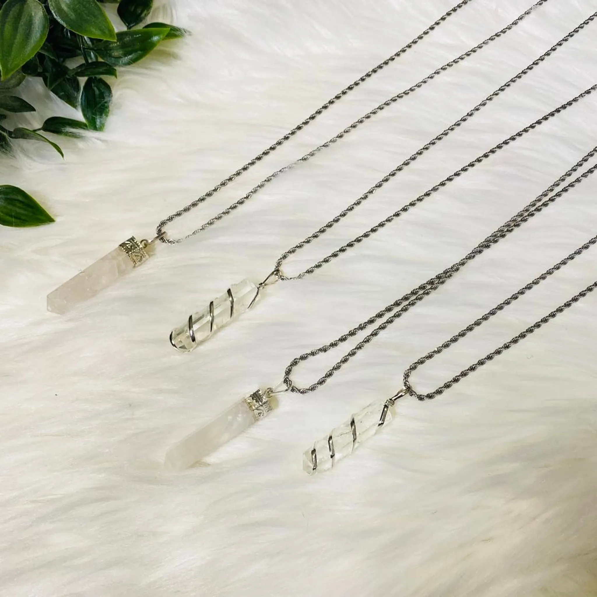 Clear Quartz Pointed Hand Wired Necklace