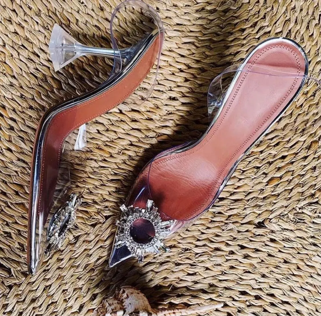 Crystal Embellished  PVC Slingback Pumps