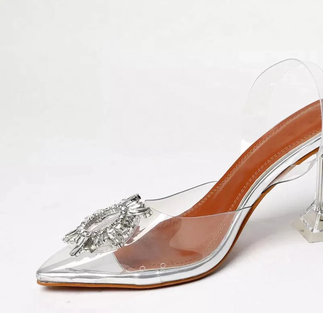 Crystal Embellished  PVC Slingback Pumps