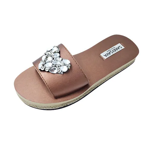 Crystal Heart - Waterproof Espadrille Flat-Rhinestone Womens Embellished Sandals