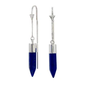 CRYSTAL PULL THROUGH EARRINGS LAPIS LAZULI - SILVER