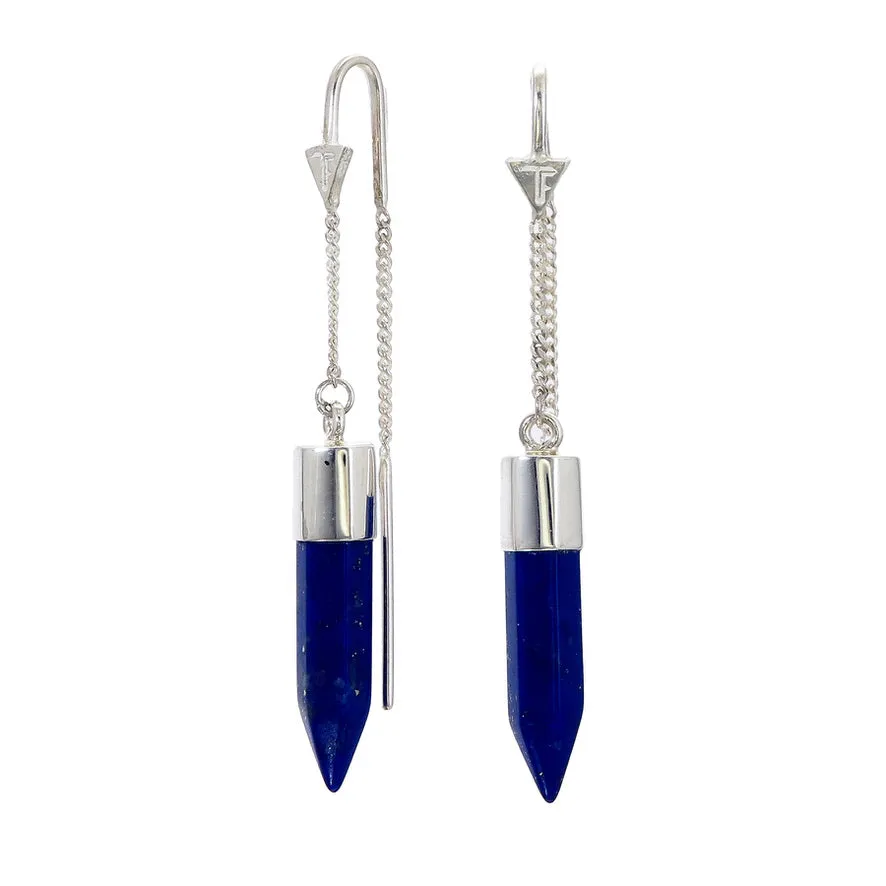 CRYSTAL PULL THROUGH EARRINGS LAPIS LAZULI - SILVER