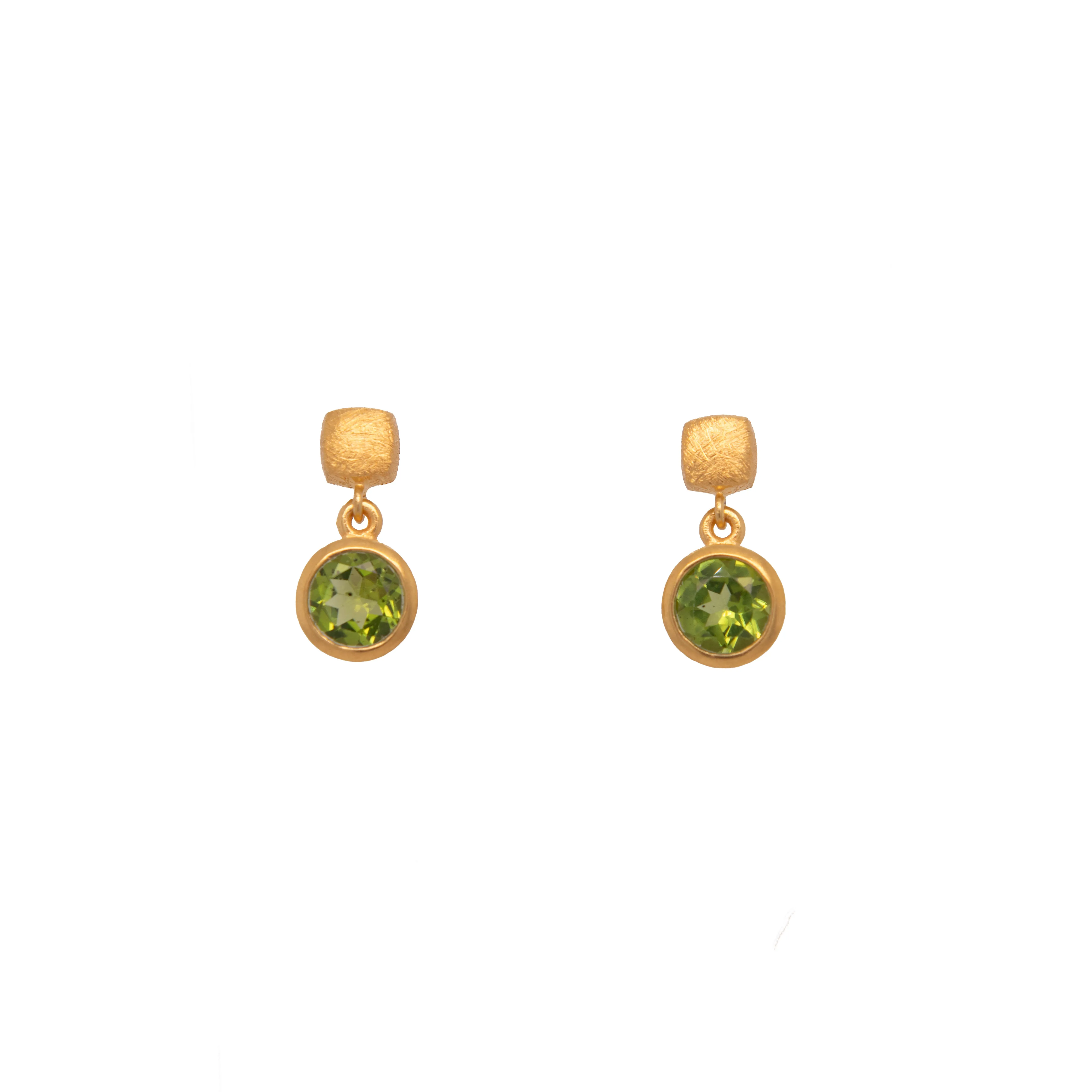 Cube Round Peridot Earrings 24K Fair Trade Gold Vermeil