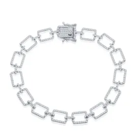 Cubic Zirconia Accented Paperclip Design Bracelet - Sterling Silver