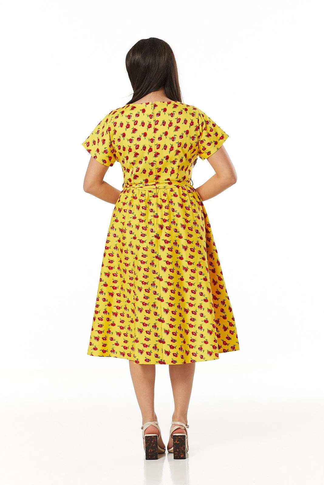 Darcey V Neck Dress Wrap Yellow and roses floral