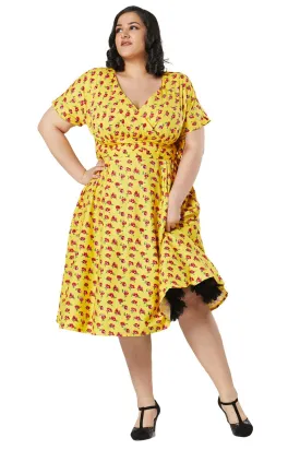 Darcey V Neck Dress Wrap Yellow and roses floral