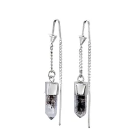 DIAMOND QUARTZ CRYSTAL PULL THORUGH  EARRINGS - SILVER