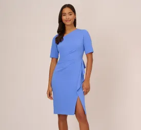 Draped Ruffle Crepe Dress With Short Sleeves In Precious Peri