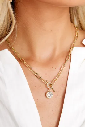 Drop Crystal Toggle Gold Necklace