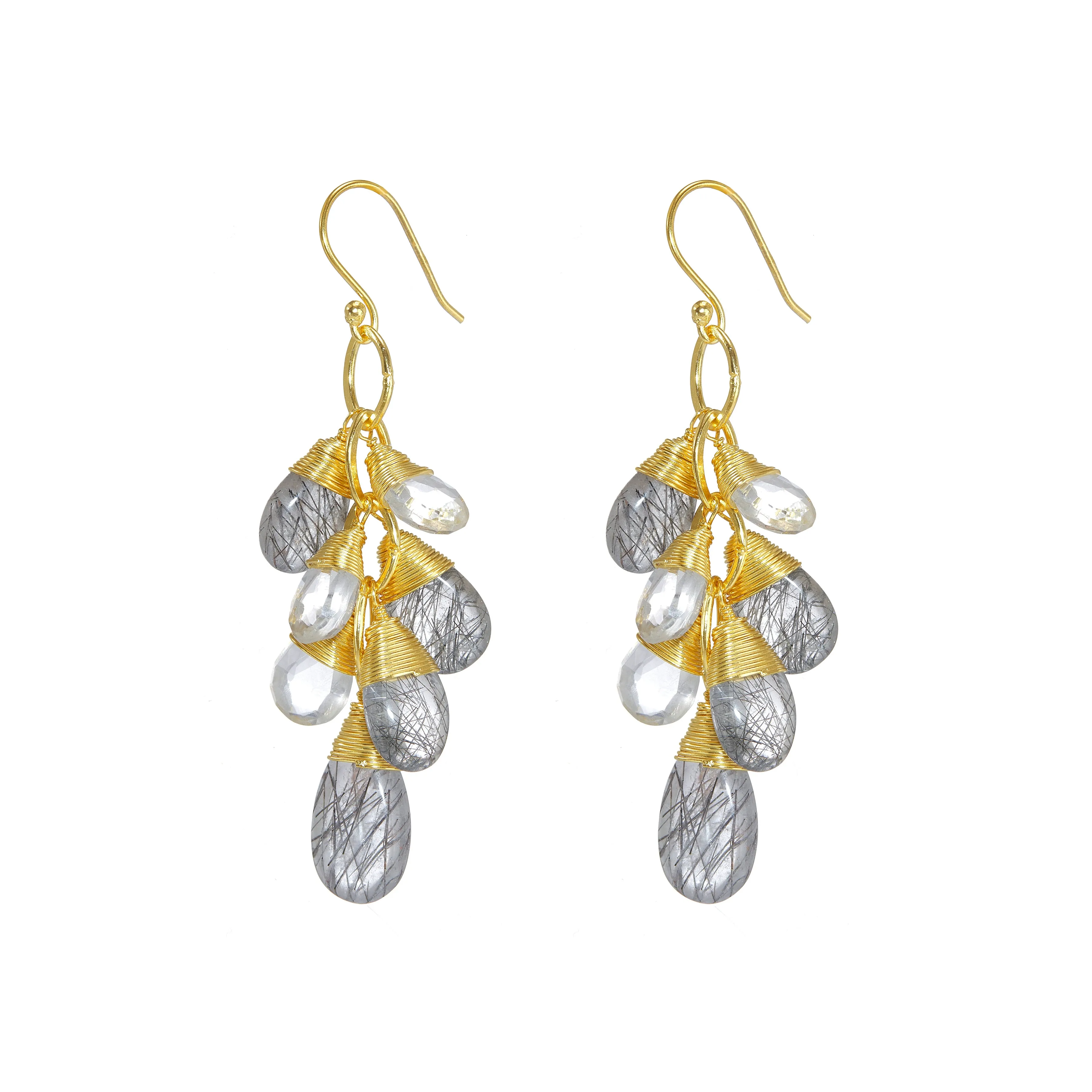 Earrings  - Rutile & Clear Crystal Quartz Briolette