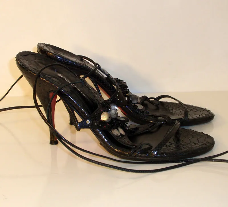 EMANUEL UNGARO Snake Skin Star High Heel Sandals with Ankle Strap Size 7 1/2