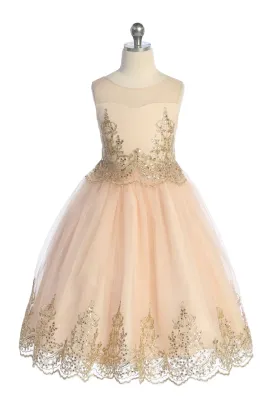 Embellished Gold Cording Embroidered Girls Dress