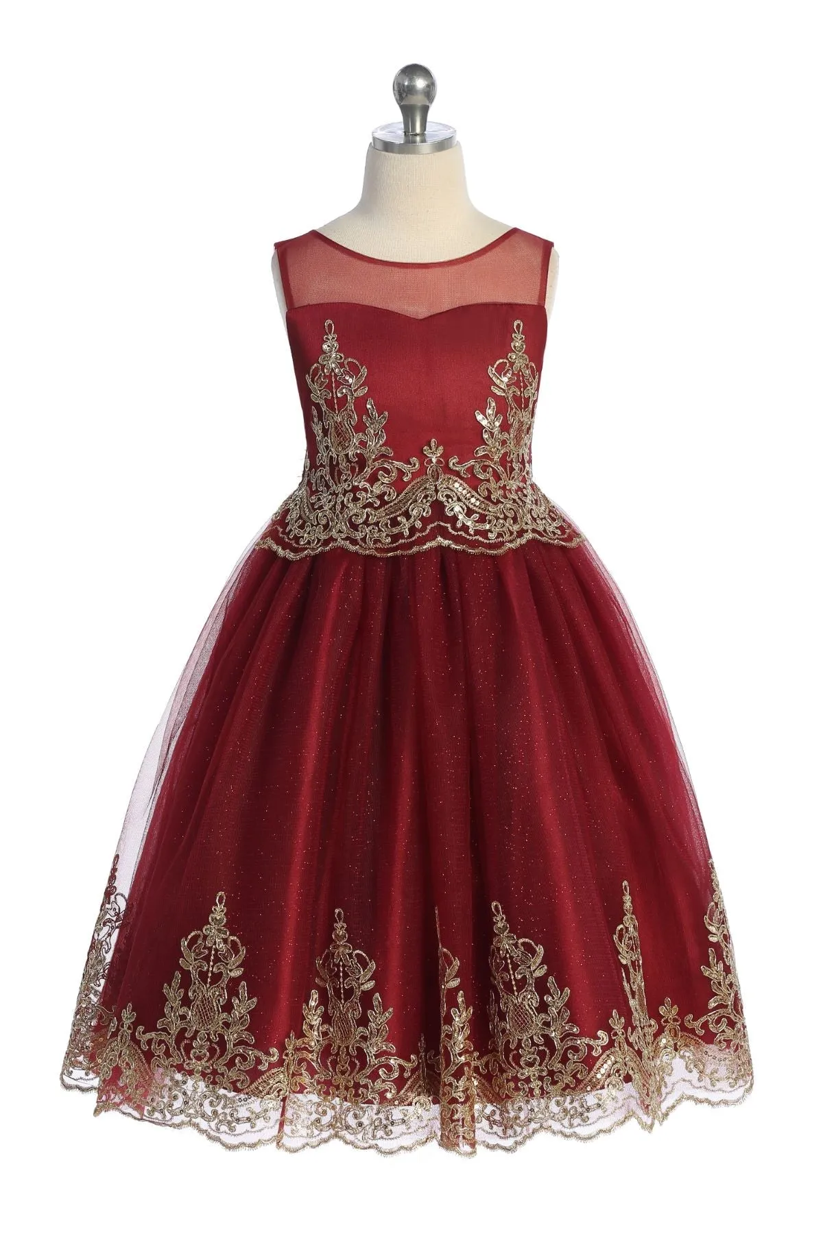 Embellished Gold Cording Embroidered Girls Dress