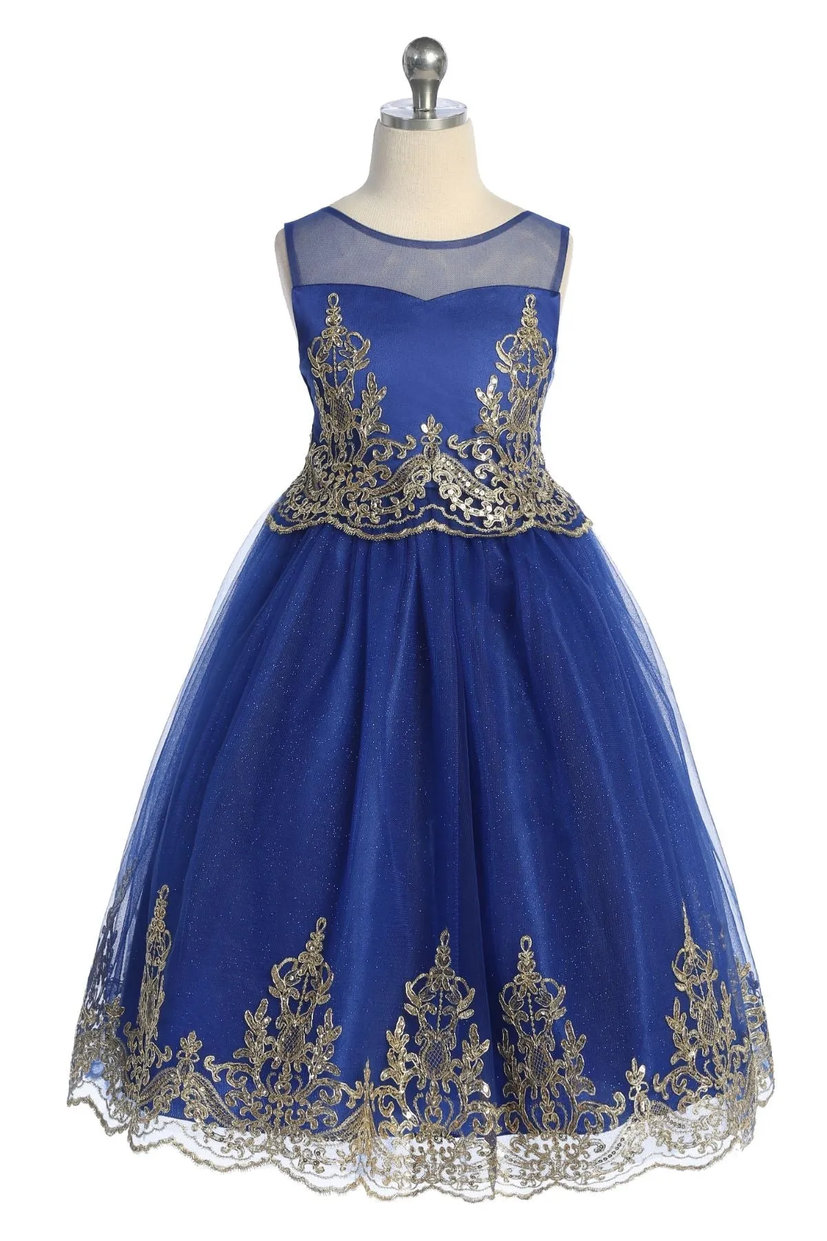 Embellished Gold Cording Embroidered Girls Dress