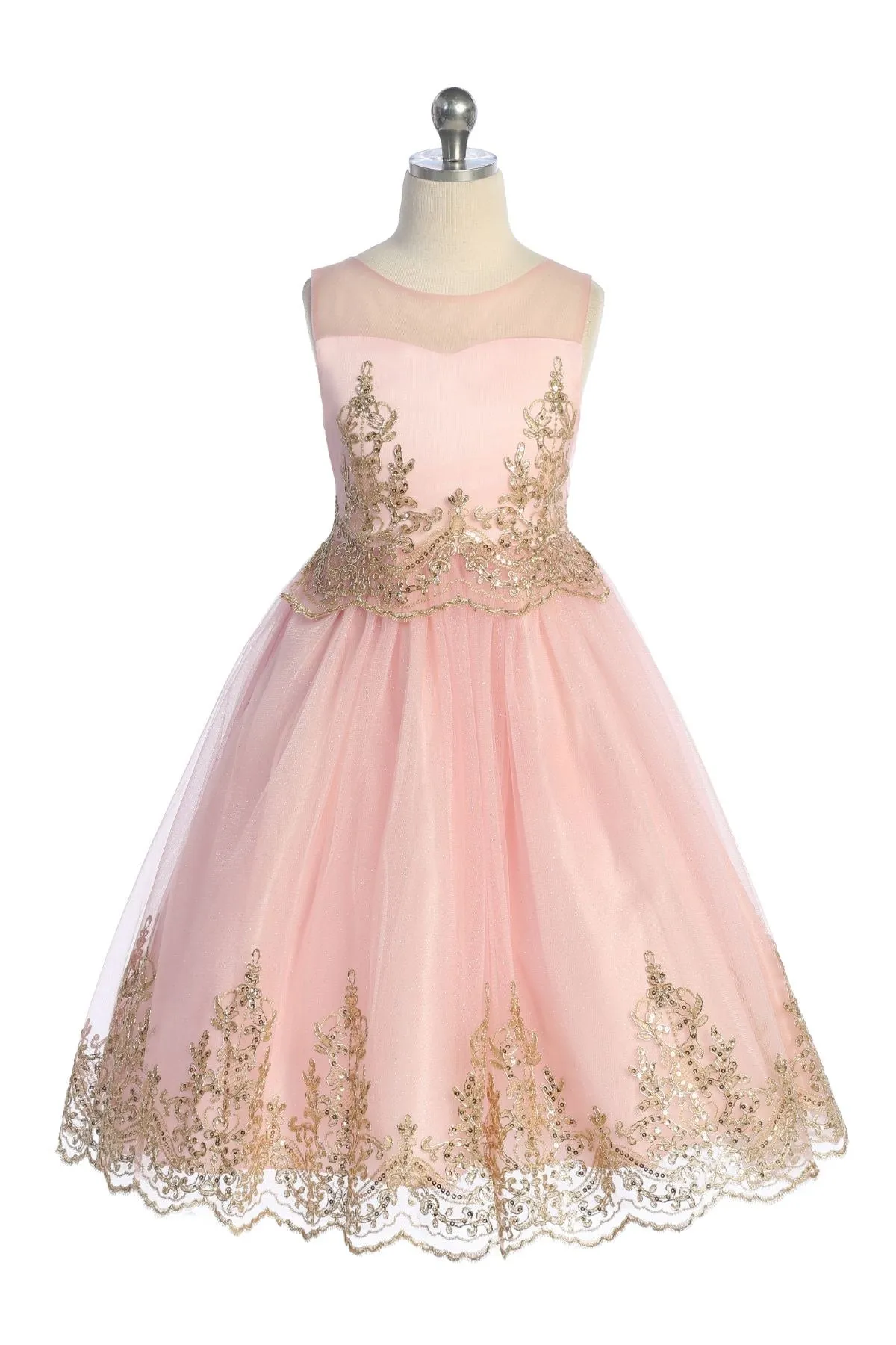 Embellished Gold Cording Embroidered Girls Dress