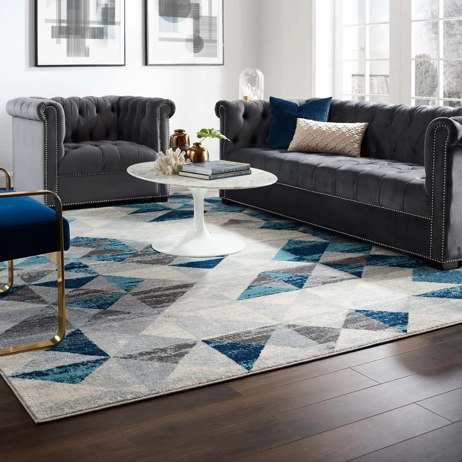 Entourage Elettra Distressed Geometric Triangle Mosaic Area Rug