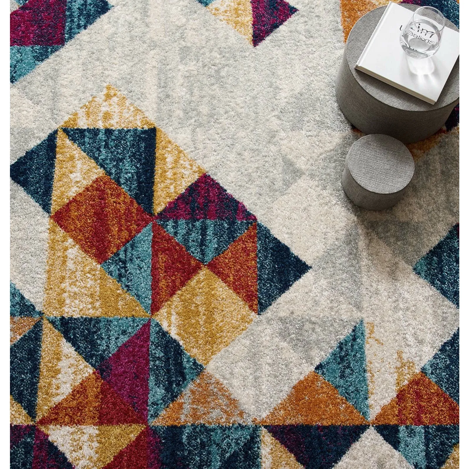 Entourage Elettra Distressed Geometric Triangle Mosaic Area Rug