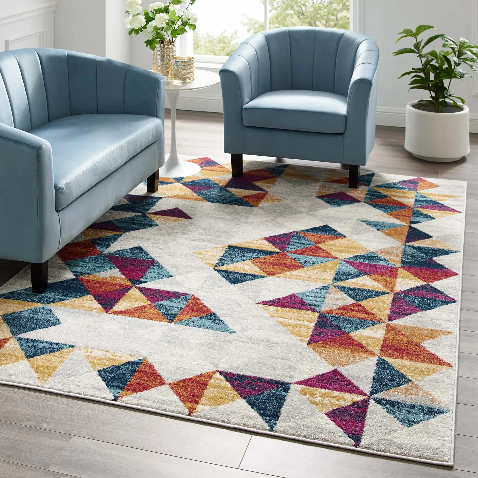 Entourage Elettra Distressed Geometric Triangle Mosaic Area Rug