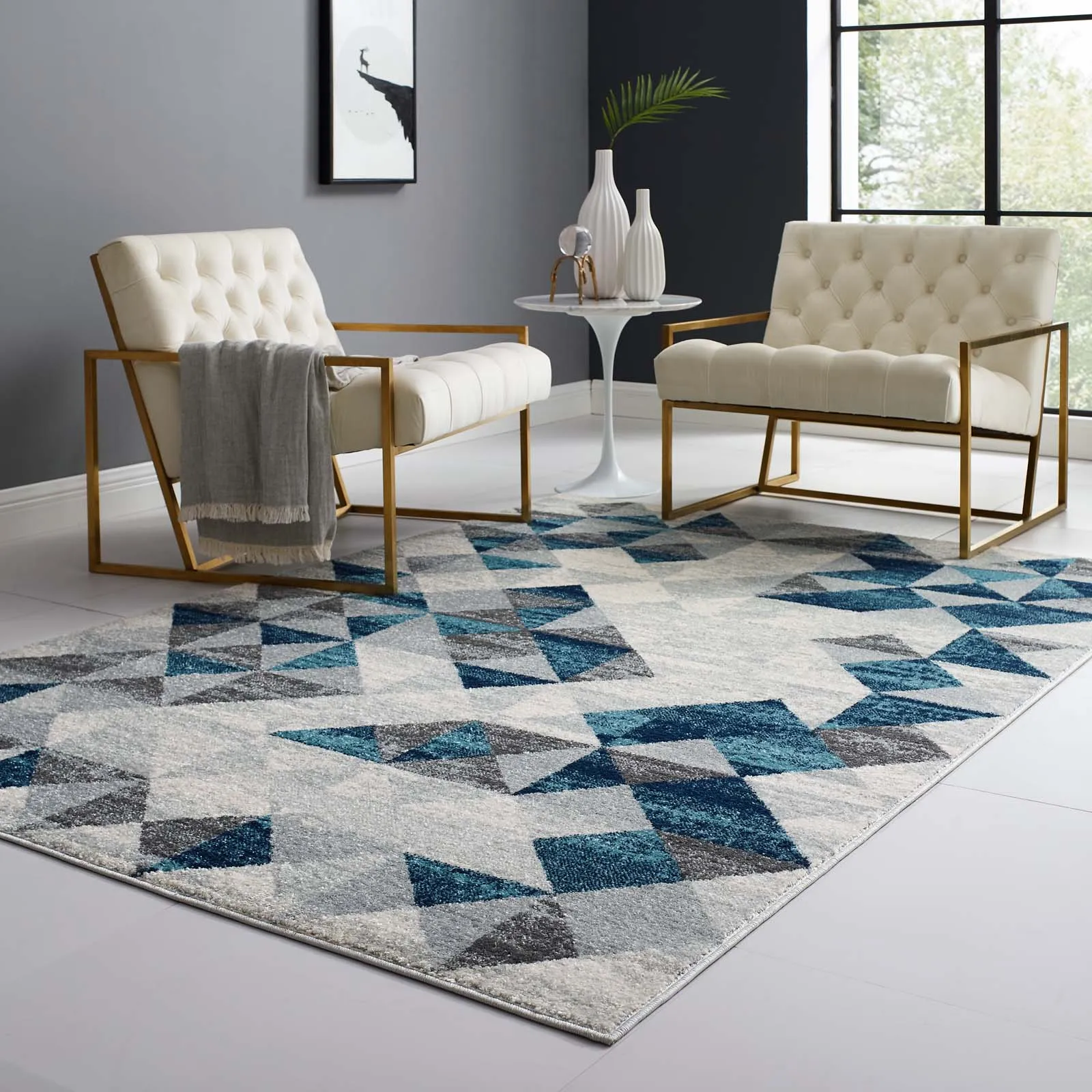 Entourage Elettra Distressed Geometric Triangle Mosaic Area Rug