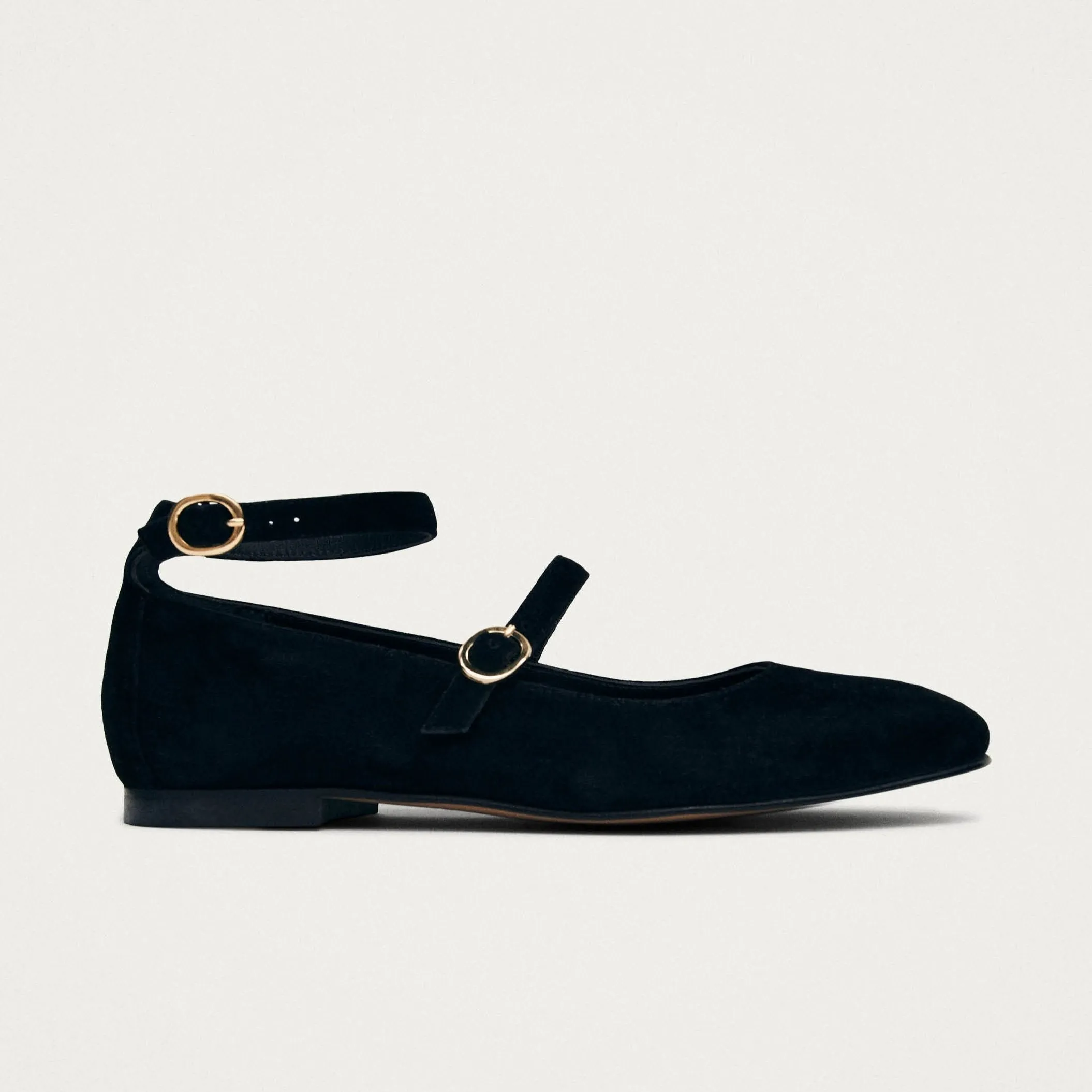 Evelyn Suede Black Leather Ballet Flats